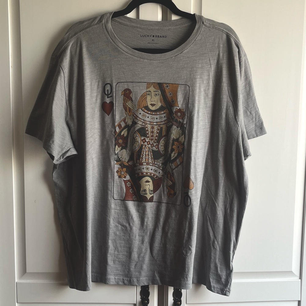 NWT Lucky Brand Boyfriend queen of hearts t-shirt grey short sleeve women’s XL